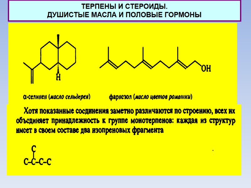 ТЕРПЕНЫ И СТЕРОИДЫ.  ДУШИСТЫЕ МАСЛА И ПОЛОВЫЕ ГОРМОНЫ